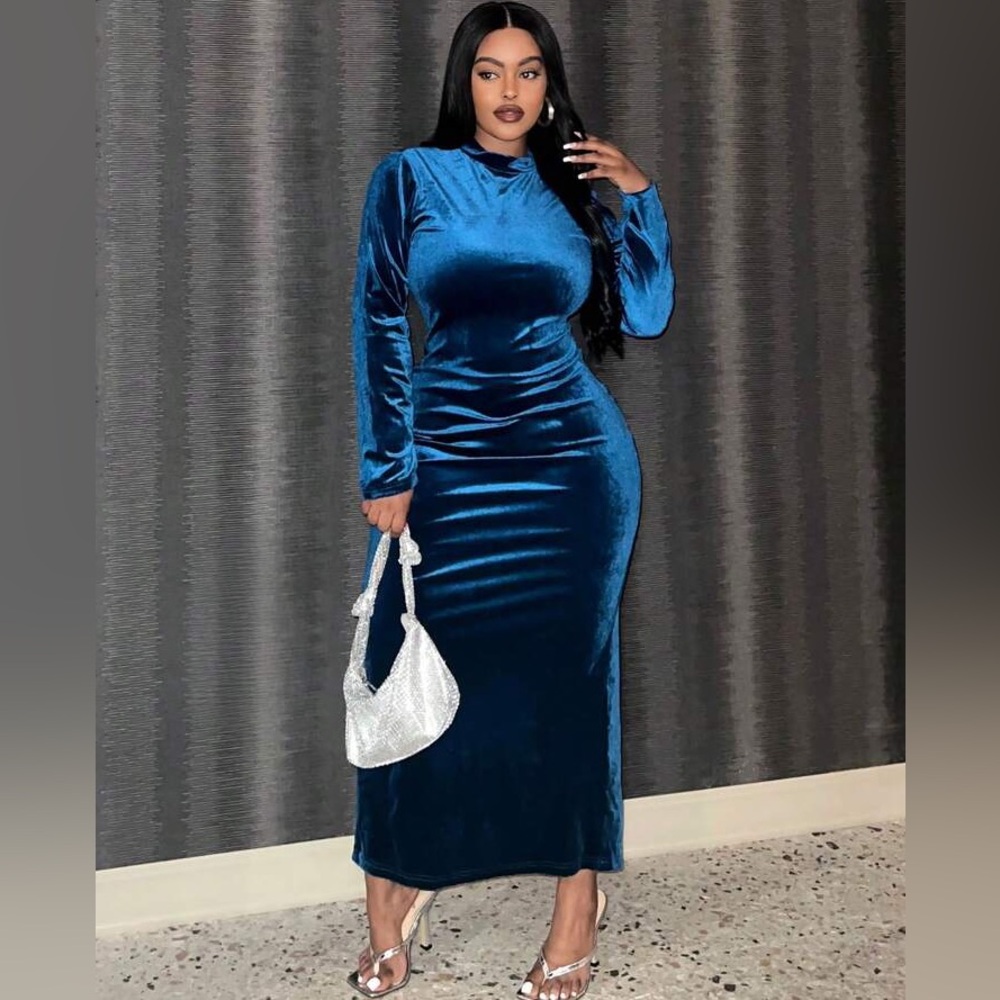 Sexy Velvet Maxi Dress w/ Back Slit